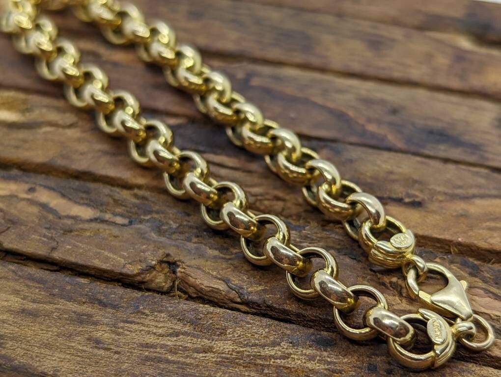 14K ROLO Chain Bracelet. PUFFED large Round Rolo chain bracelet. 14k Yellow gold Italy 8.8grams st(373/75)