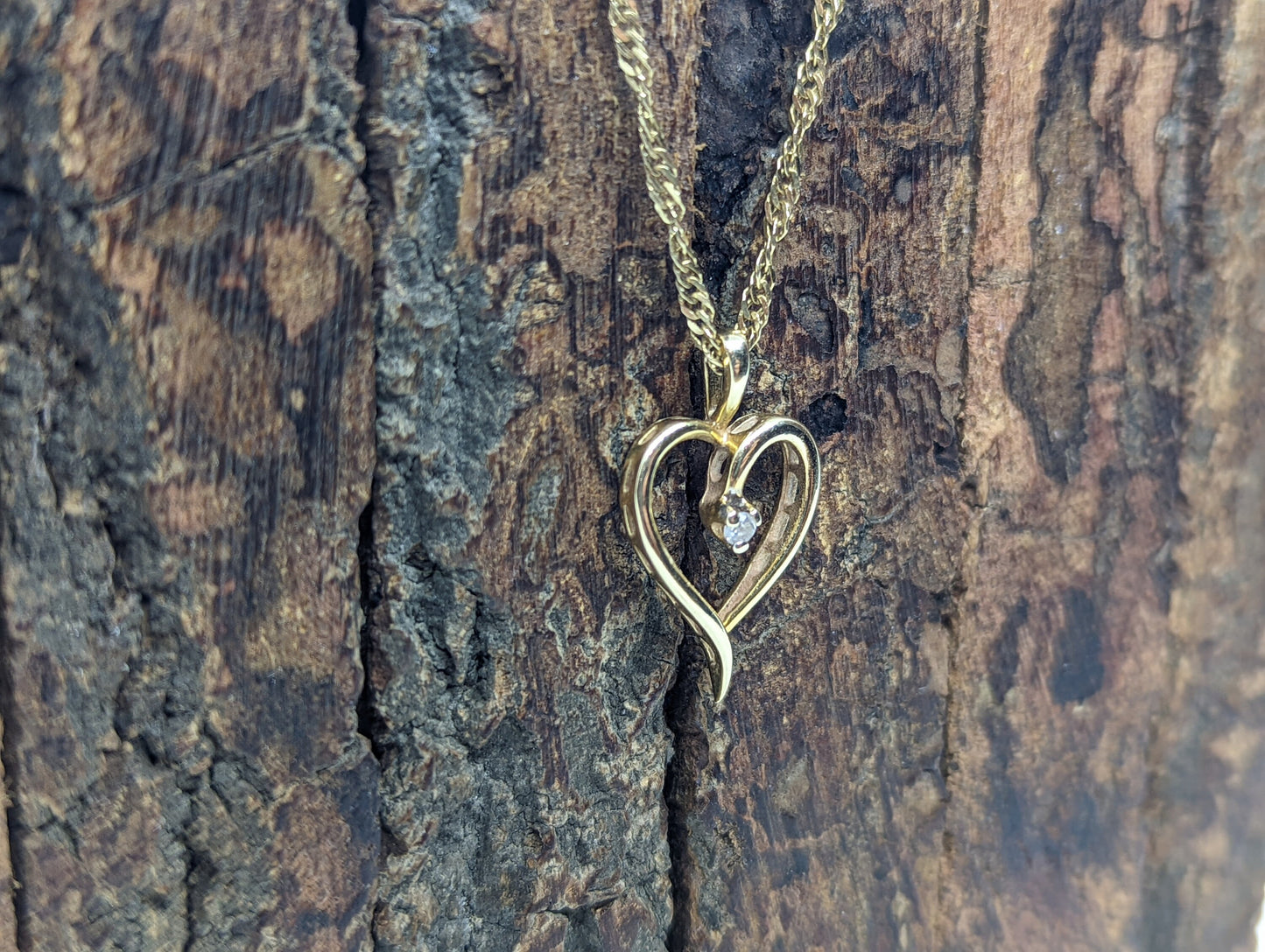 14k Open Heart Gold Diamond Pendant. Open heart diamond curb chain Necklace. stock80/50