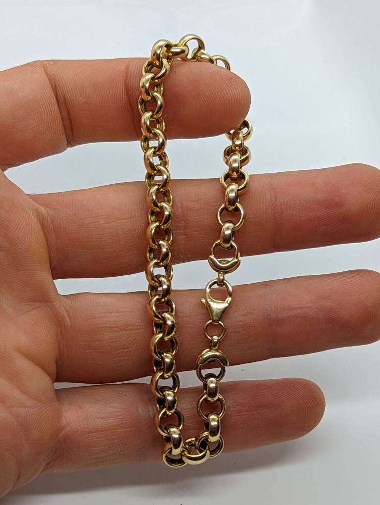 14K ROLO Chain Bracelet. PUFFED large Round Rolo chain bracelet. 14k Yellow gold Italy 8.8grams st(373/75)