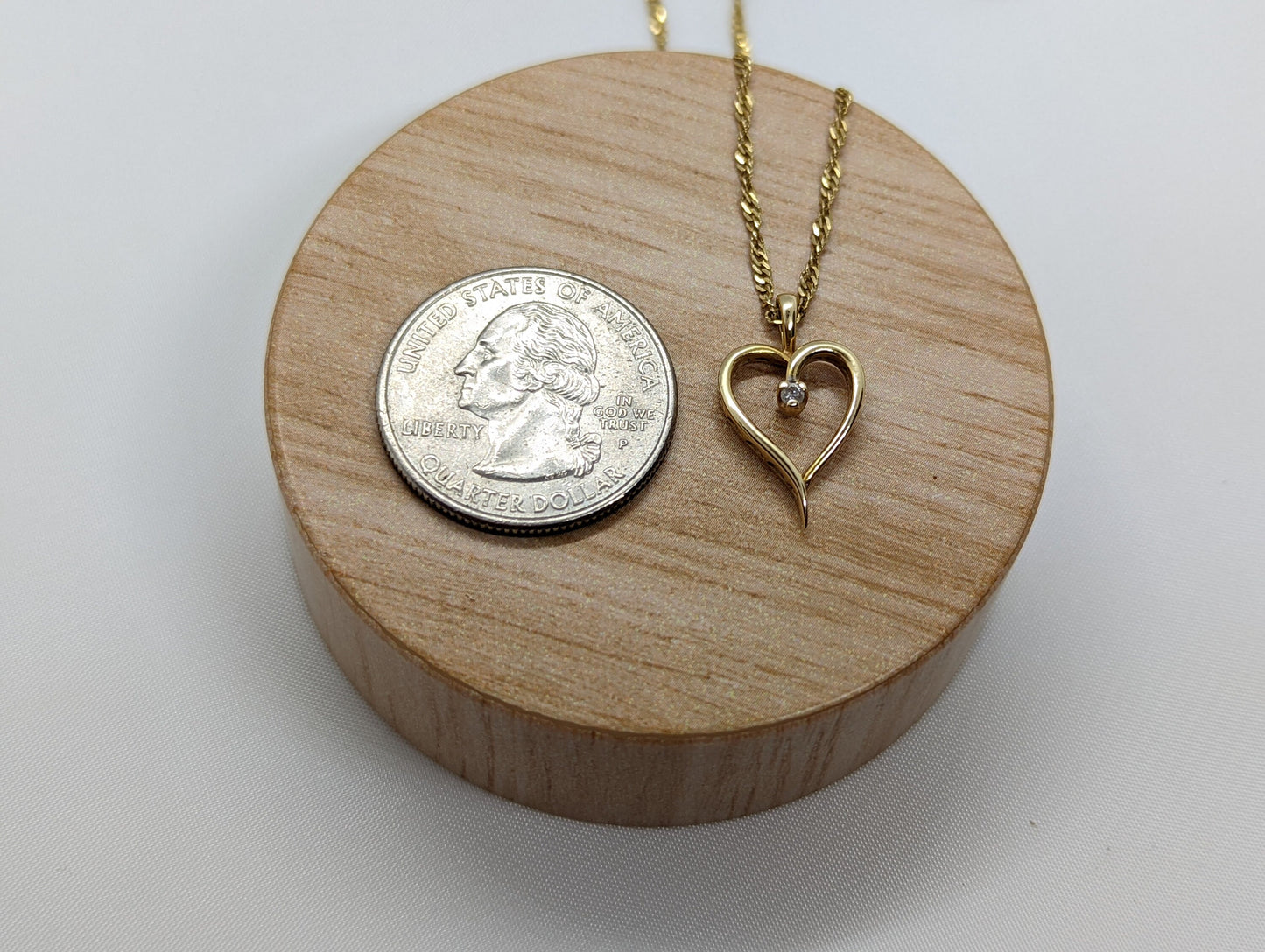 14k Open Heart Gold Diamond Pendant. Open heart diamond curb chain Necklace. stock80/50