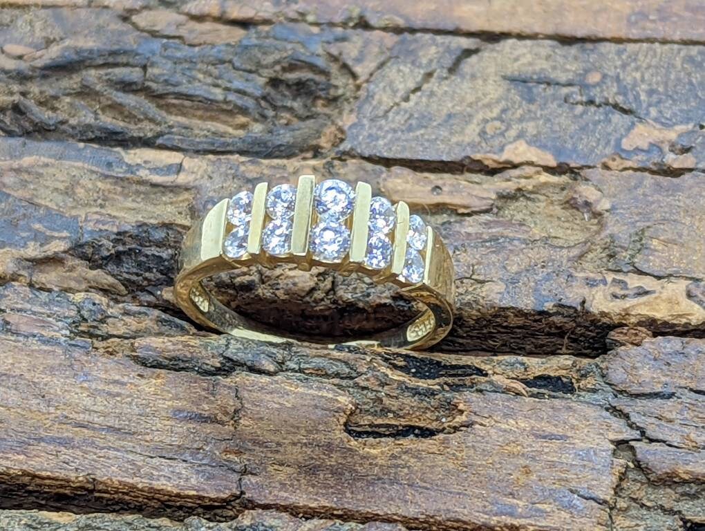 14k Channel set Diamond CZ  Ring.  Yellow Gold and CZ band st(88/11)