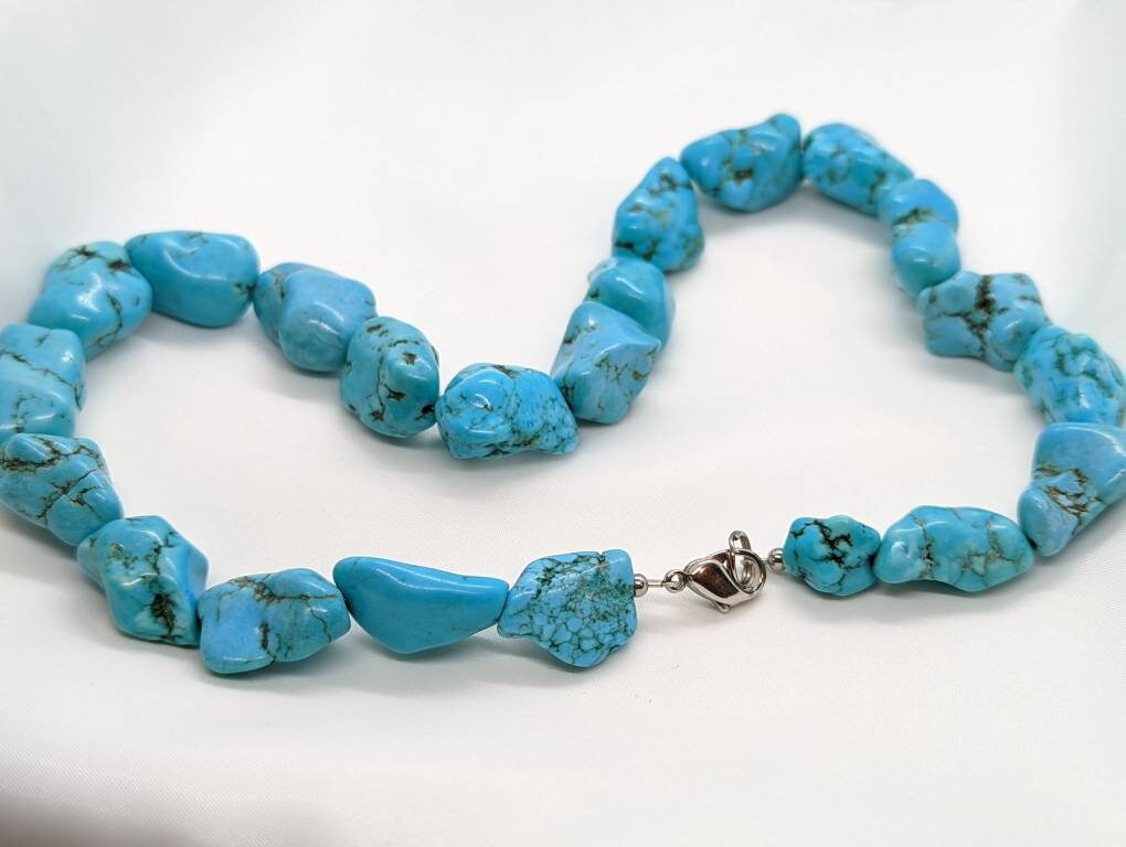 Turquoise Necklace. RAW polished turquoise Bulky bead necklace. (st11/50)