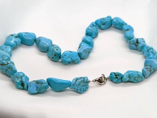 Turquoise Necklace. RAW polished turquoise Bulky bead necklace. (st11/50)