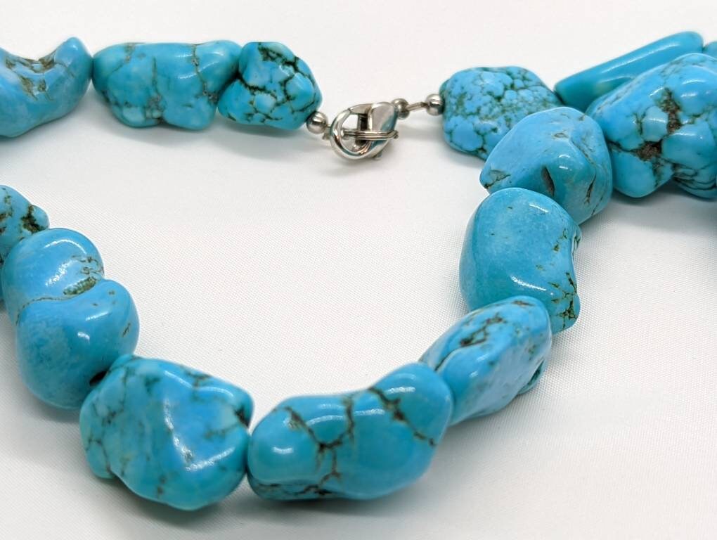 Turquoise Necklace. RAW polished turquoise Bulky bead necklace. (st11/50)