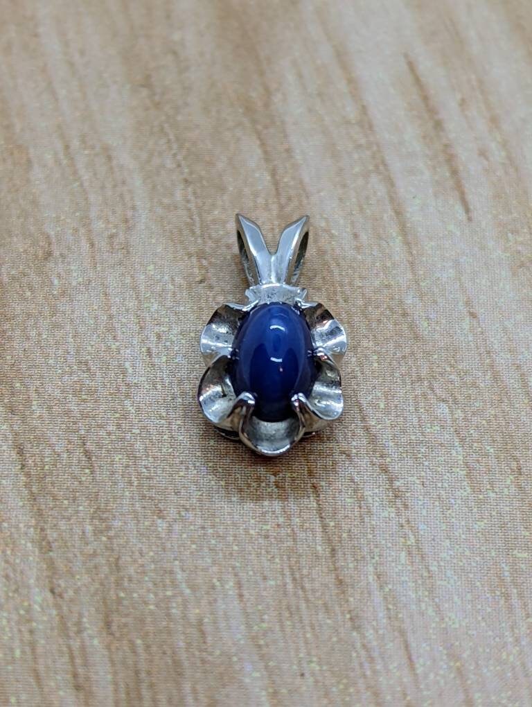 Blue Star Sapphire Pendant. 10k Star Sapphire Cabochon Charm Pendant. st12/11