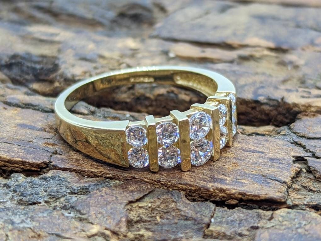 14k Channel set Diamond CZ  Ring.  Yellow Gold and CZ band st(88/11)