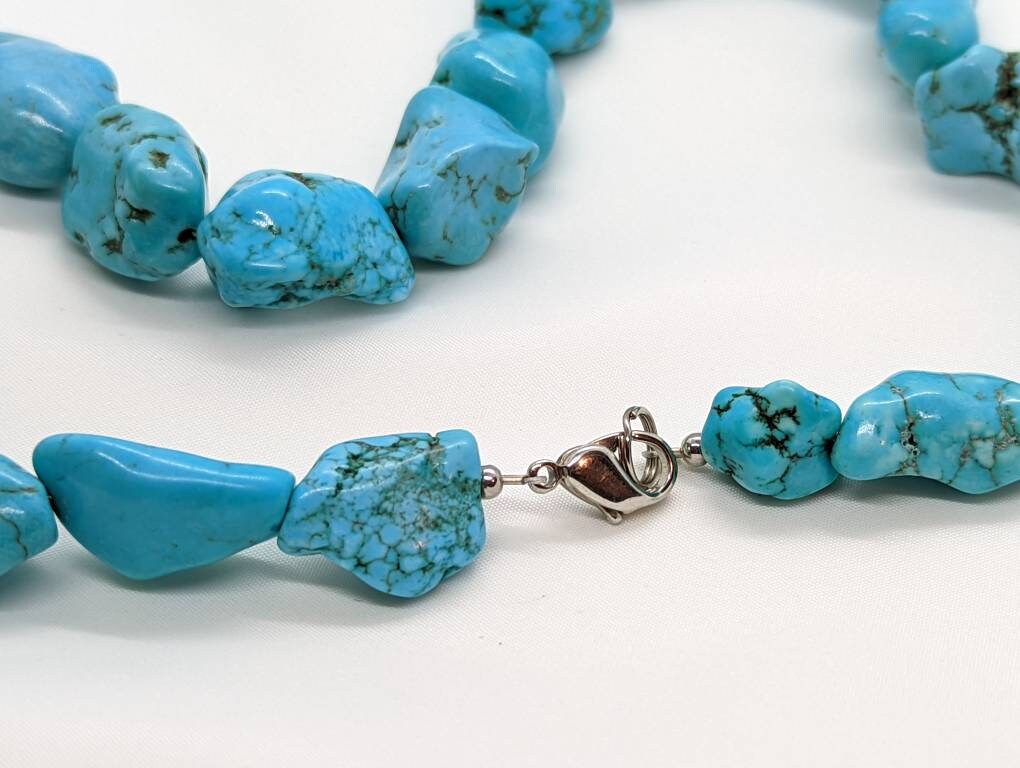 Turquoise Necklace. RAW polished turquoise Bulky bead necklace. (st11/50)