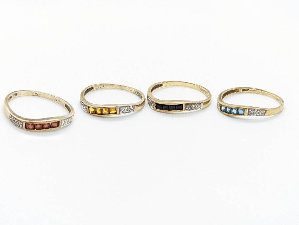Vintage 10K Stacking rings. 10k Emerald Topaz Garnet Sapphire Citrine Thin band. Stacking Bands Rings. (st20/41)