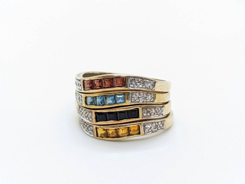 Vintage 10K Stacking rings. 10k Emerald Topaz Garnet Sapphire Citrine Thin band. Stacking Bands Rings. (st20/41)