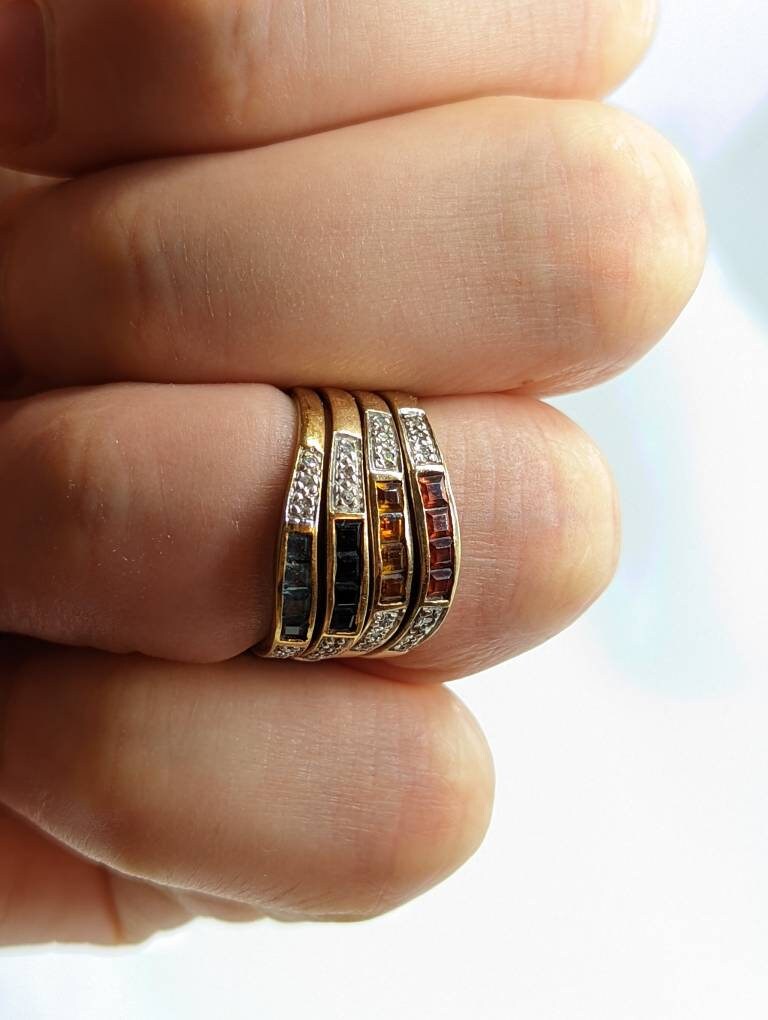 Vintage 10K Stacking rings. 10k Emerald Topaz Garnet Sapphire Citrine Thin band. Stacking Bands Rings. (st20/41)