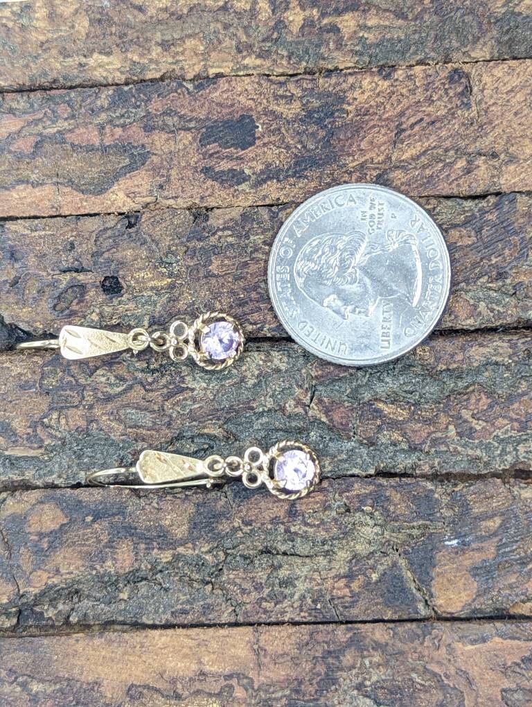 14k PINK Sapphire Dangle Earrings. PINK Sapphire Prong Earrings. st(110)
