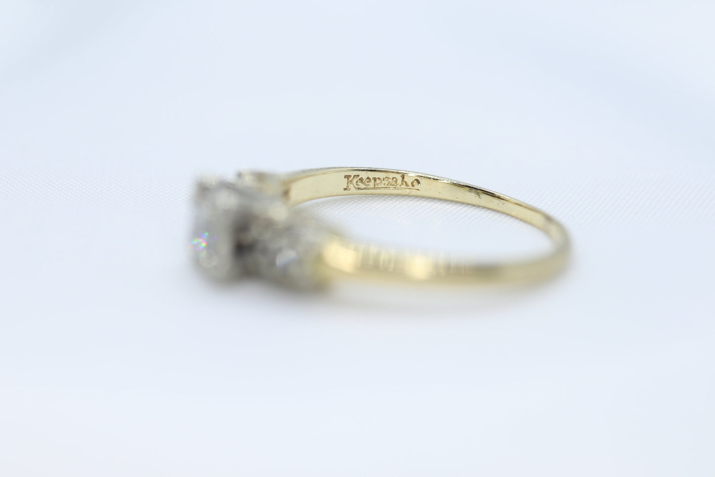 Art Deco Diamond Solitaire Ring. 14k Gold European Cut diamond engagement Ring. KEEPSAKE engagement ring. st(97/75)
