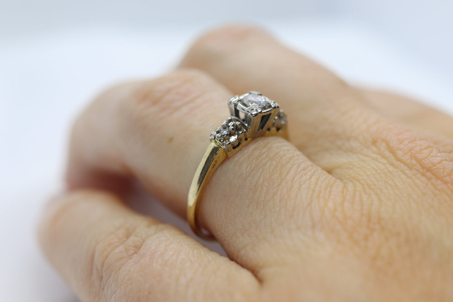 Art Deco Diamond Solitaire Ring. 14k Gold European Cut diamond engagement Ring. KEEPSAKE engagement ring. st(97/75)