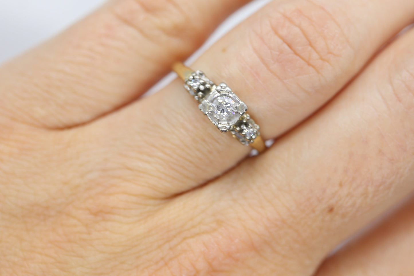 Art Deco Diamond Solitaire Ring. 14k Gold European Cut diamond engagement Ring. KEEPSAKE engagement ring. st(97/75)