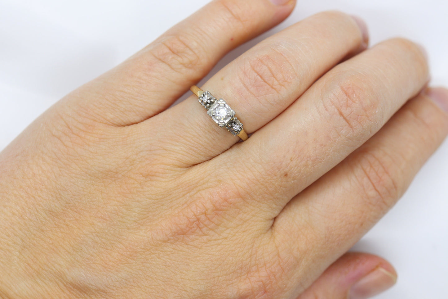 Art Deco Diamond Solitaire Ring. 14k Gold European Cut diamond engagement Ring. KEEPSAKE engagement ring. st(97/75)