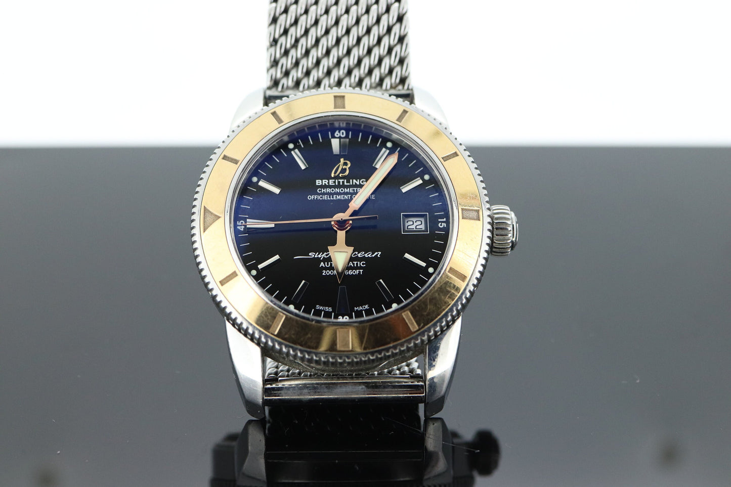 BREITLING SUPEROCEAN Heritage 18K Rose Gold Bezel 42MM Stainless Steel WATCH U17321 Box and Papers st(21/85)