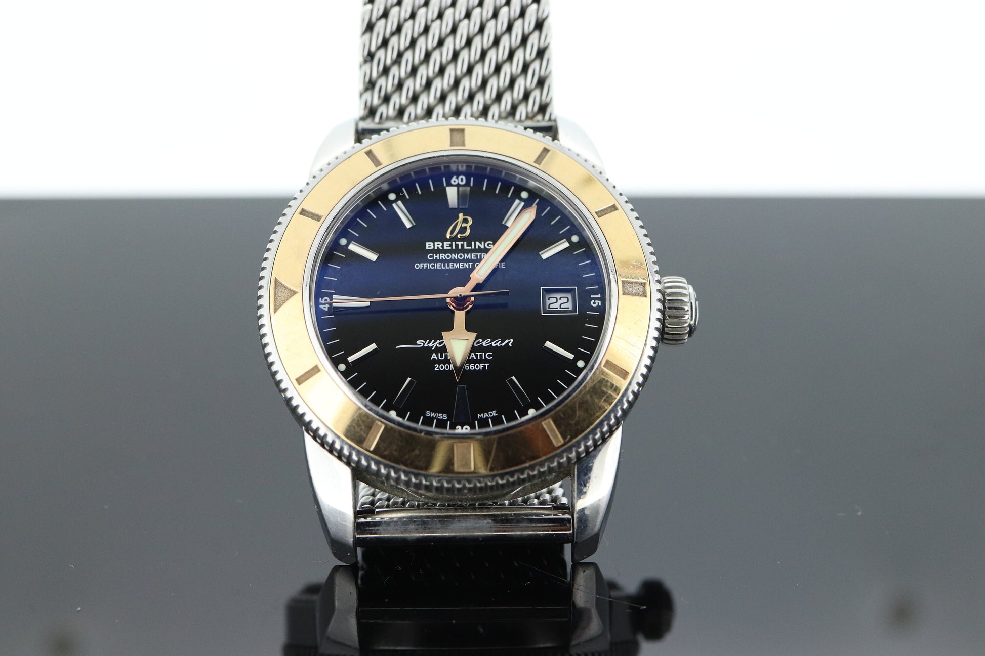 BREITLING SUPEROCEAN Heritage 18K Rose Gold Bezel 42MM Stainless Steel WATCH U17321 Box and Papers st(21/85)