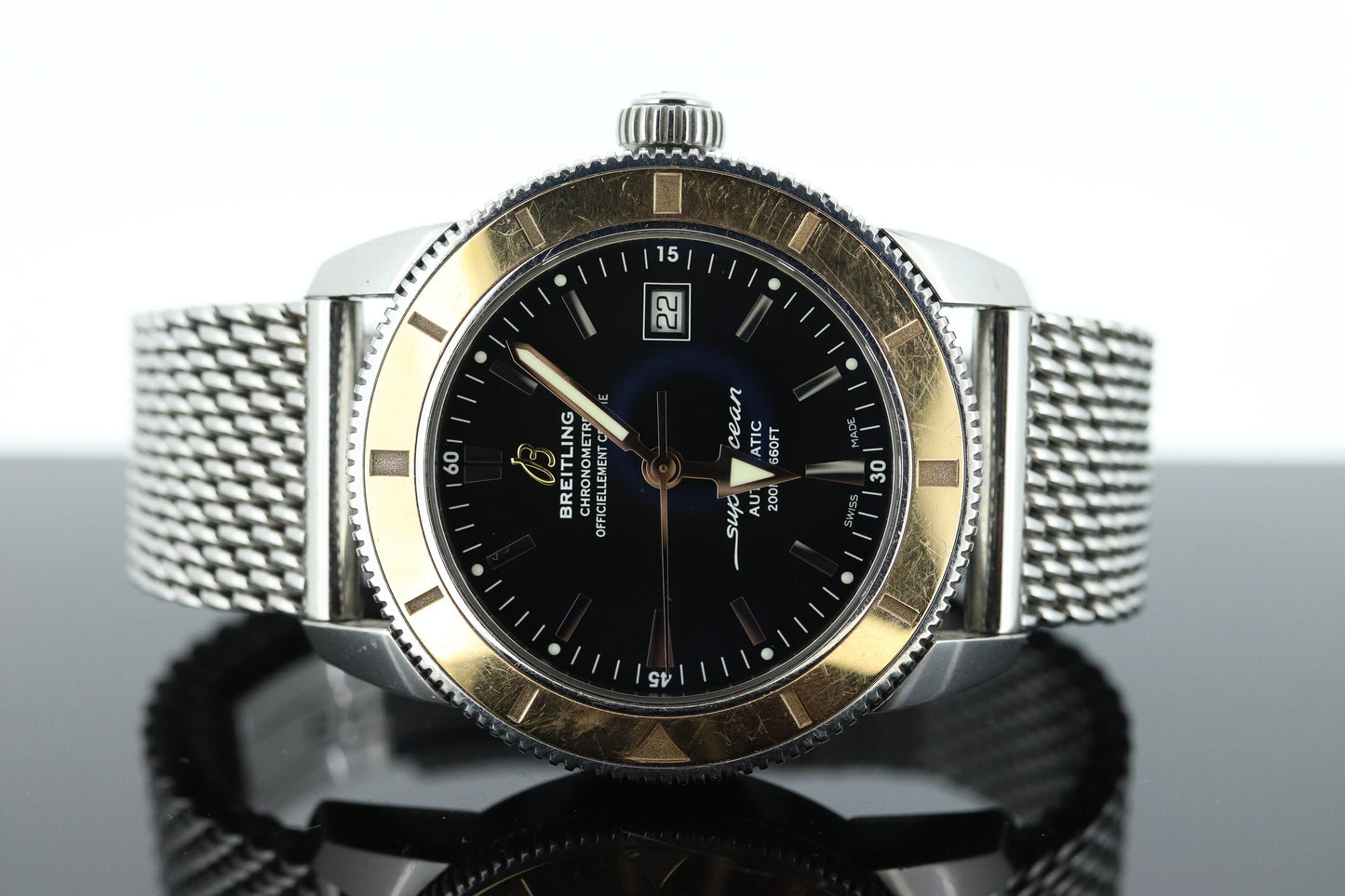BREITLING SUPEROCEAN Heritage 18K Rose Gold Bezel 42MM Stainless Steel WATCH U17321 Box and Papers st(21/85)