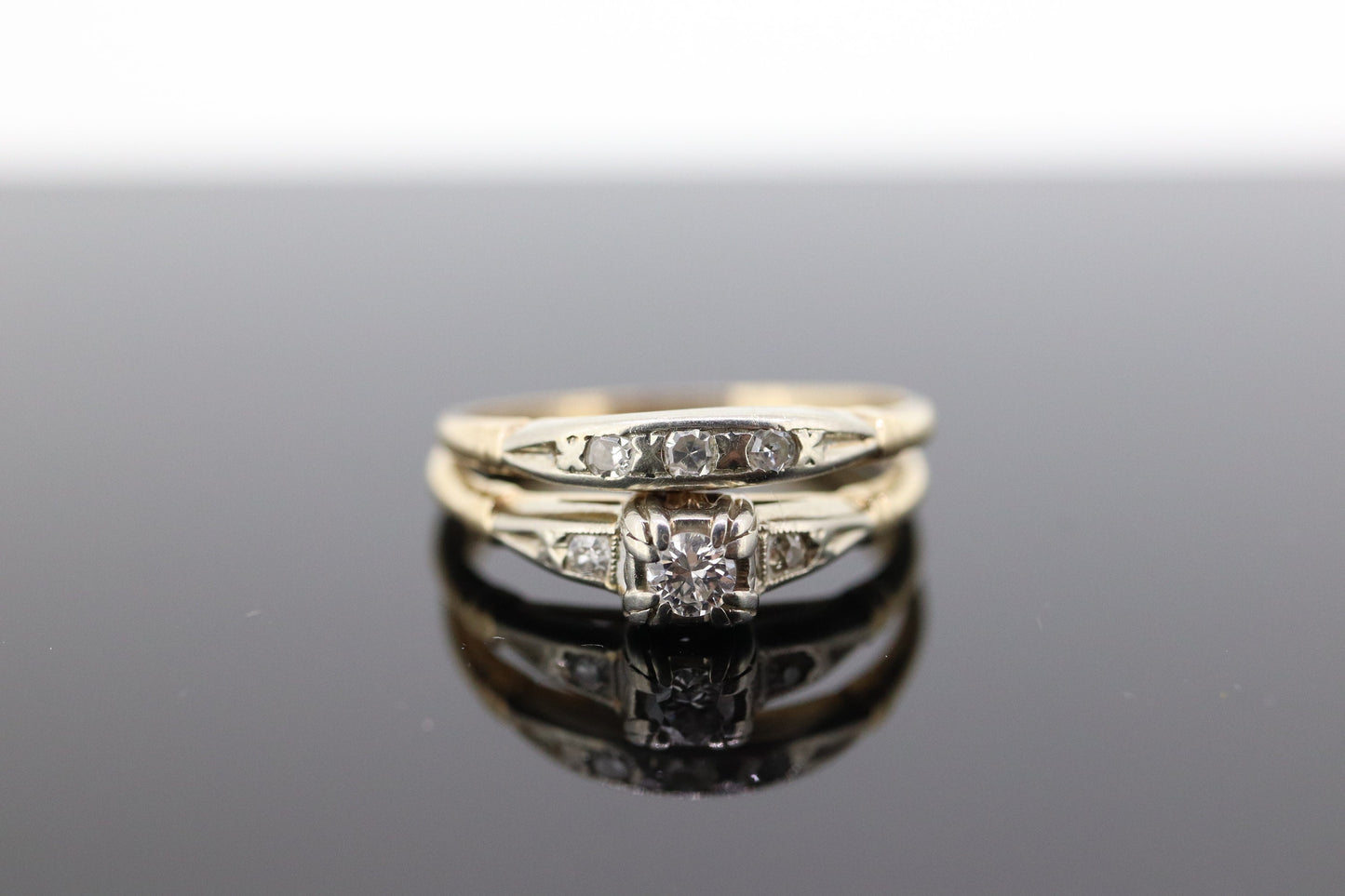 Art Deco Engagement Wedding Diamond Ring Set. Antique FIDELITY Wedding Ring Set. 14k Multi-Tone with a Diamond. st(106/37)