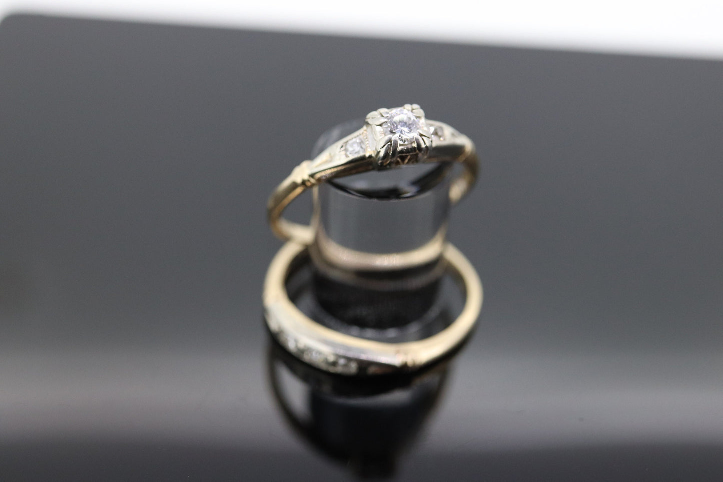 Art Deco Engagement Wedding Diamond Ring Set. Antique FIDELITY Wedding Ring Set. 14k Multi-Tone with a Diamond. st(106/37)