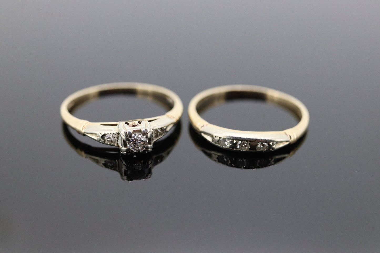 Art Deco Engagement Wedding Diamond Ring Set. Antique FIDELITY Wedding Ring Set. 14k Multi-Tone with a Diamond. st(106/37)