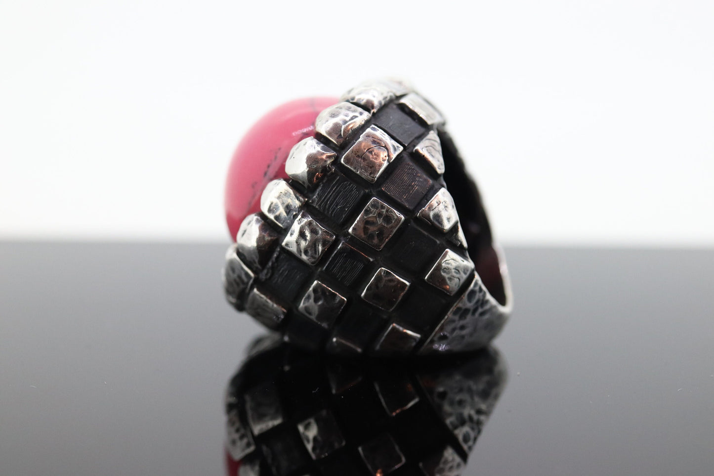 Dian Malouf RING. Pink Rhodochrosite Cabochon Heavy sterling Silver Signet Ring DLM Collection (st207/40)
