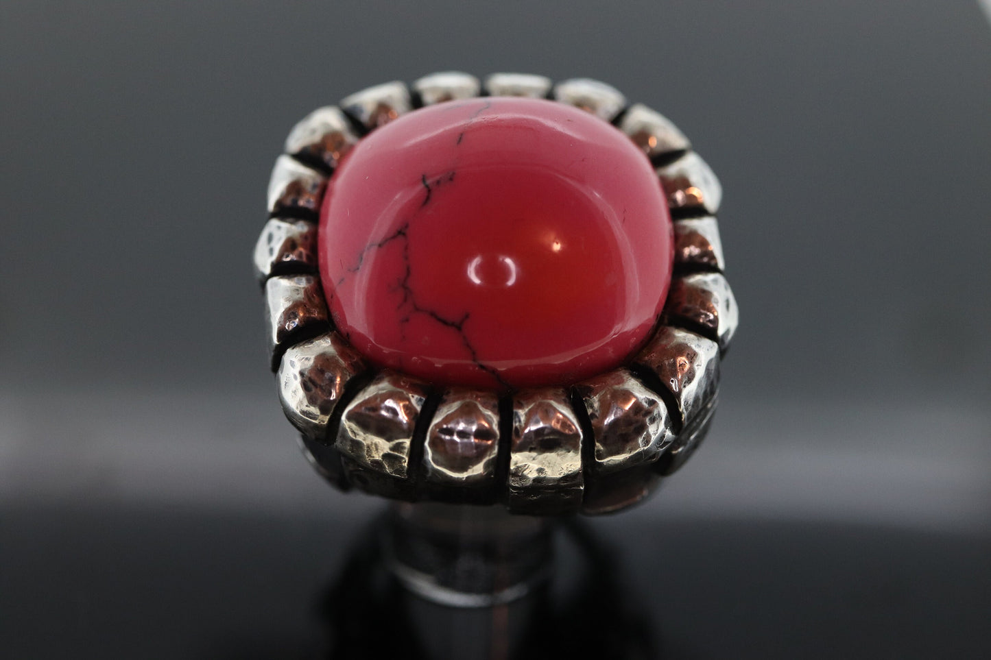 Dian Malouf RING. Pink Rhodochrosite Cabochon Heavy sterling Silver Signet Ring DLM Collection (st207/40)