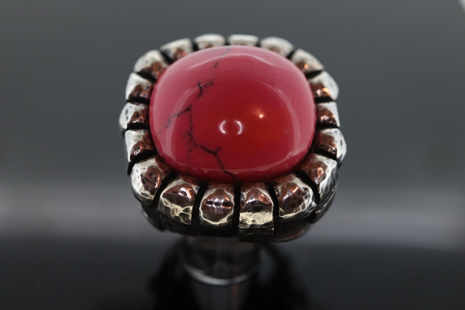 Dian Malouf RING. Pink Rhodochrosite Cabochon Heavy sterling Silver Signet Ring DLM Collection (st207/40)