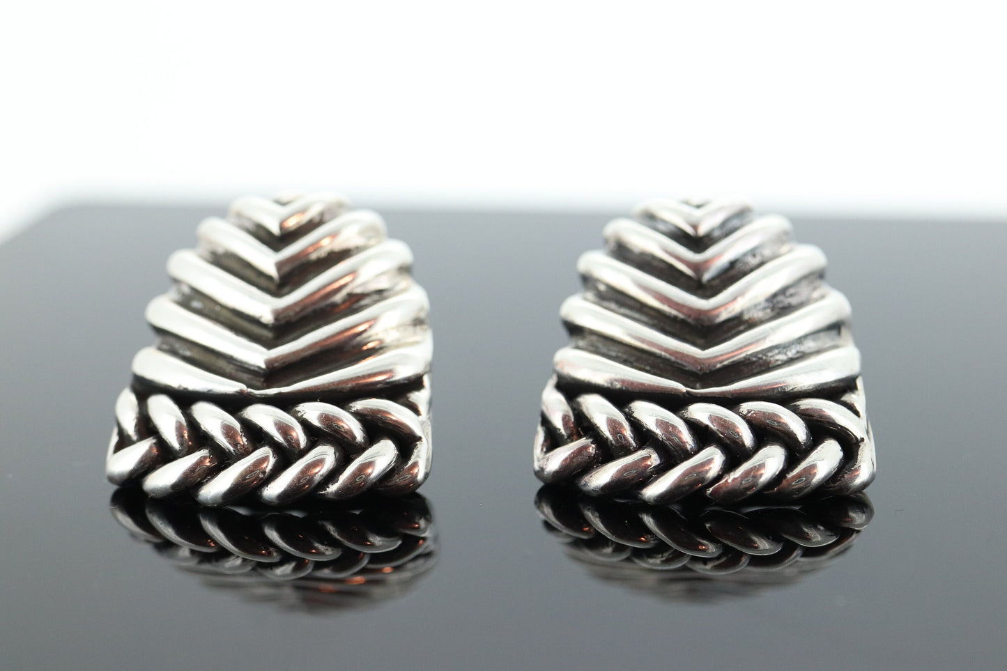 Dian Malouf Clip On EARRINGS. Heavy sterling Silver Modernist Earrings DLM Collection (st93)