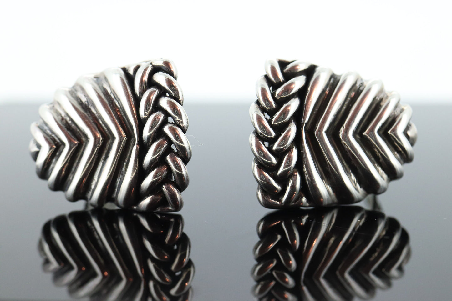 Dian Malouf Clip On EARRINGS. Heavy sterling Silver Modernist Earrings DLM Collection (st93)