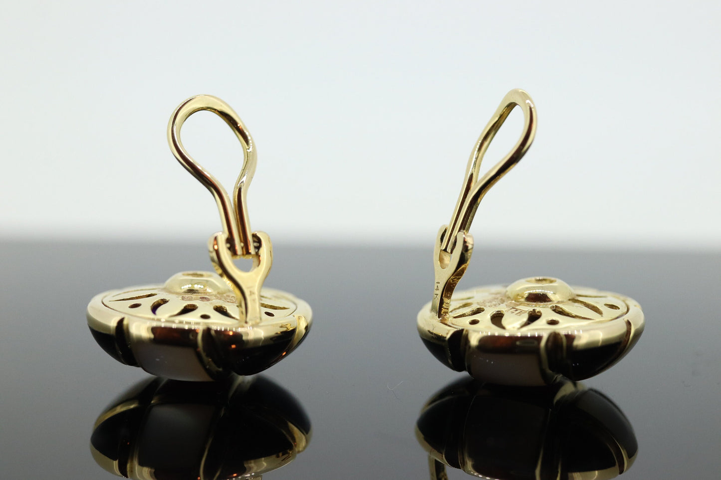 Asch Grossbardt 14K Yellow Gold Inlaid Gemstone Checkerboard Earrings Mother of Pearl Lapis Coral Onyx Malachite NON Pierced Ears st(620)