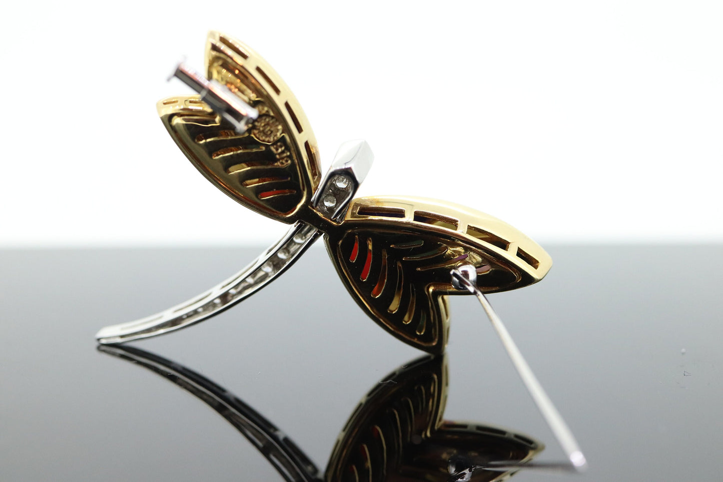 Asch Grossbardt 18K Yellow Gold DIAMONDs Inlaid Gemstone DragonFly BROOCH Pendant. Asch Grossbardt Jewelry st(11-21)