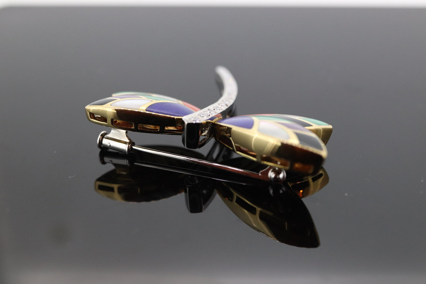 Asch Grossbardt 18K Yellow Gold DIAMONDs Inlaid Gemstone DragonFly BROOCH Pendant. Asch Grossbardt Jewelry st(11-21)
