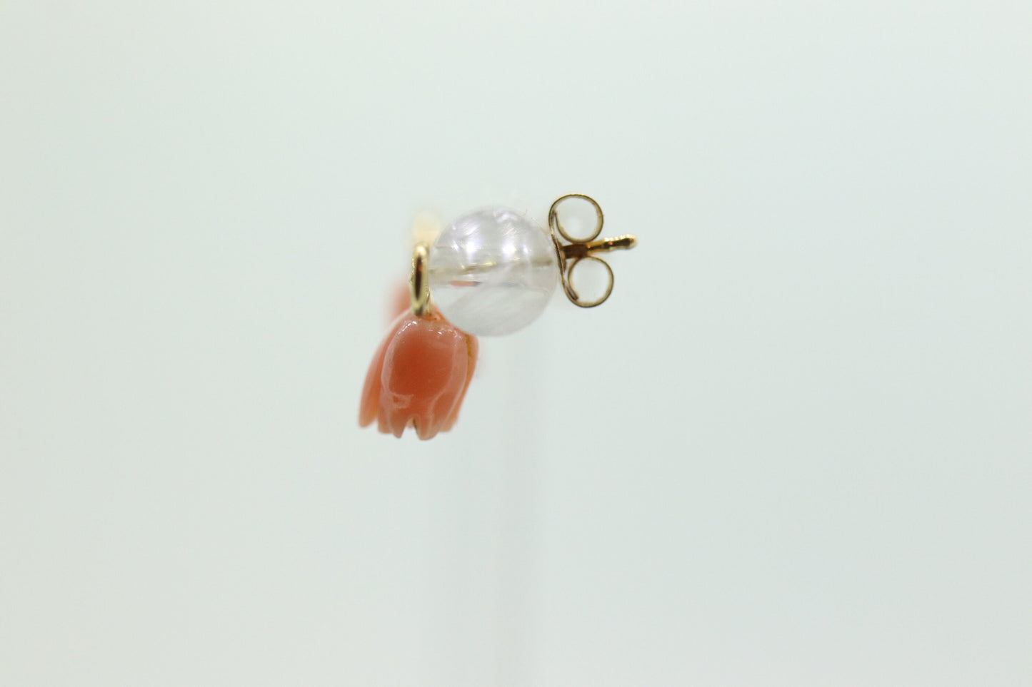 Coral Earrings. 14k Carved Coral Rose Flower Blooming Earrings. Dainty design. st(45)
