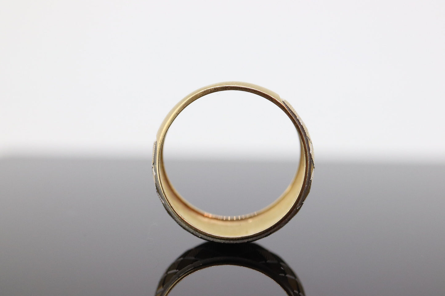 Textured Wide Dome 18k Yellow White Gold Band. 18k Engraved Textured Diamond Cut ring. st(155)