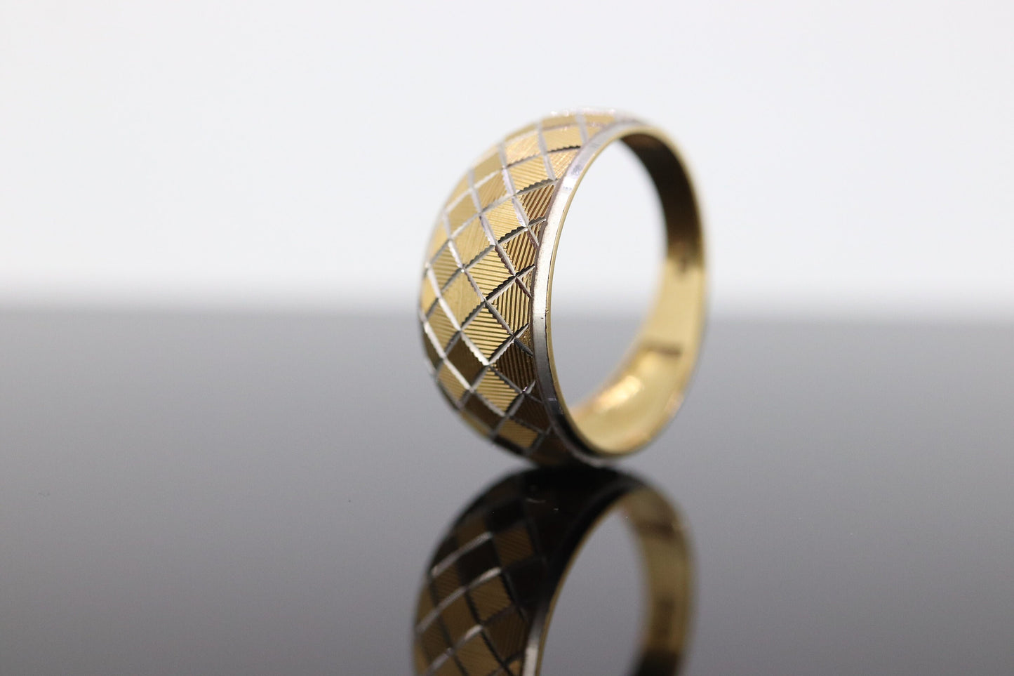 Textured Wide Dome 18k Yellow White Gold Band. 18k Engraved Textured Diamond Cut ring. st(155)