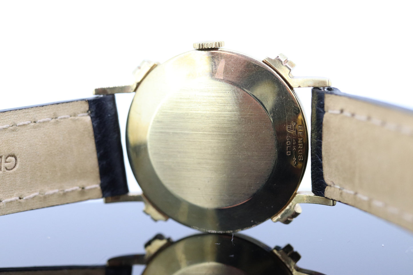 BENRUS Watch. 14k Yellow Gold Knotted Fancy Lugs Case. 1950s Vintage Mens watch. st(10-00)
