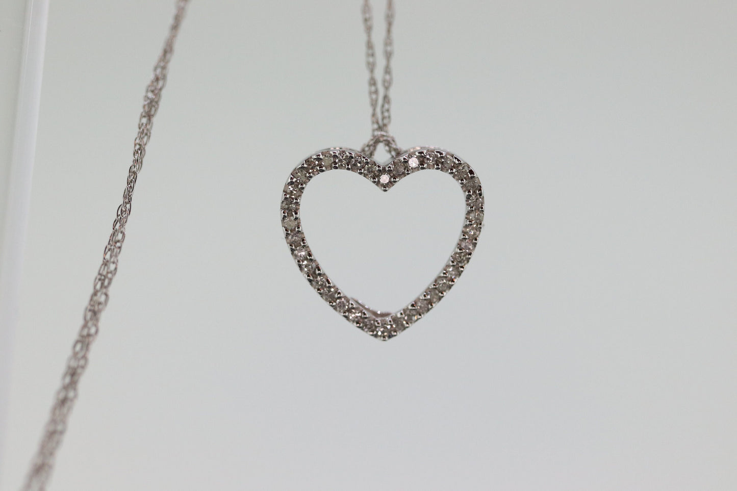 14k Open Heart Diamond Necklace. Open Heart Necklace. st(63)