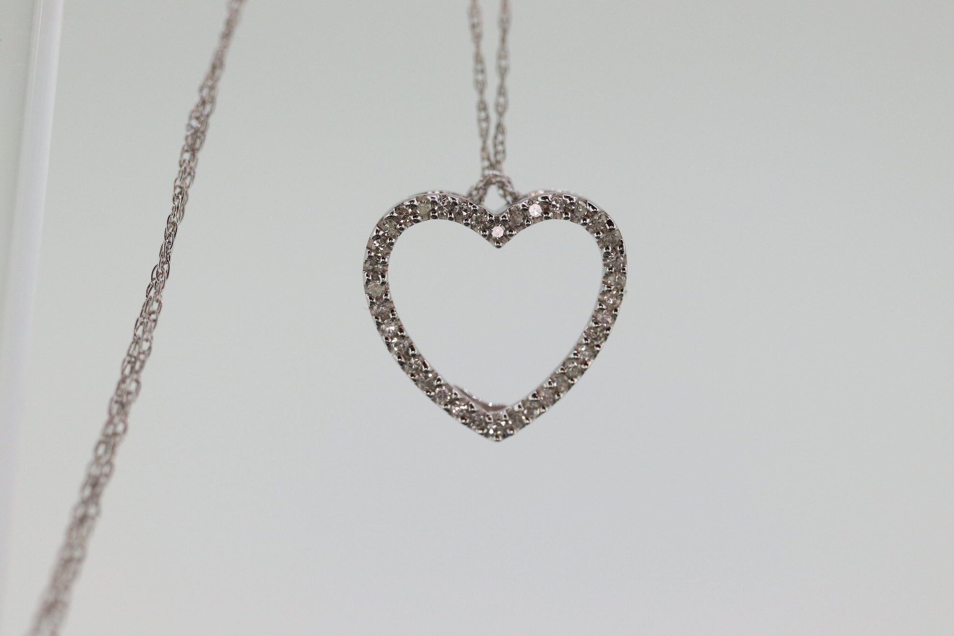 14k Open Heart Diamond Necklace. Open Heart Necklace. st(63)