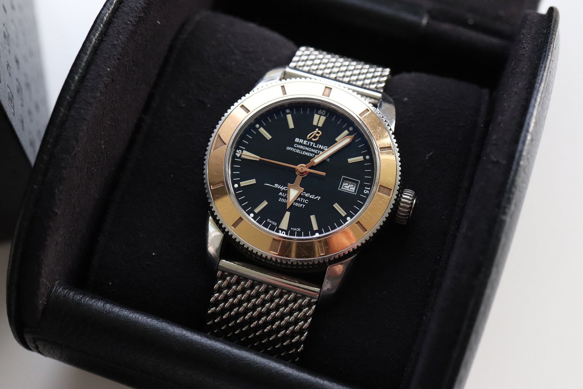 BREITLING SUPEROCEAN Heritage 18K Rose Gold Bezel 42MM Stainless Steel WATCH U17321 Box and Papers st(21/85)