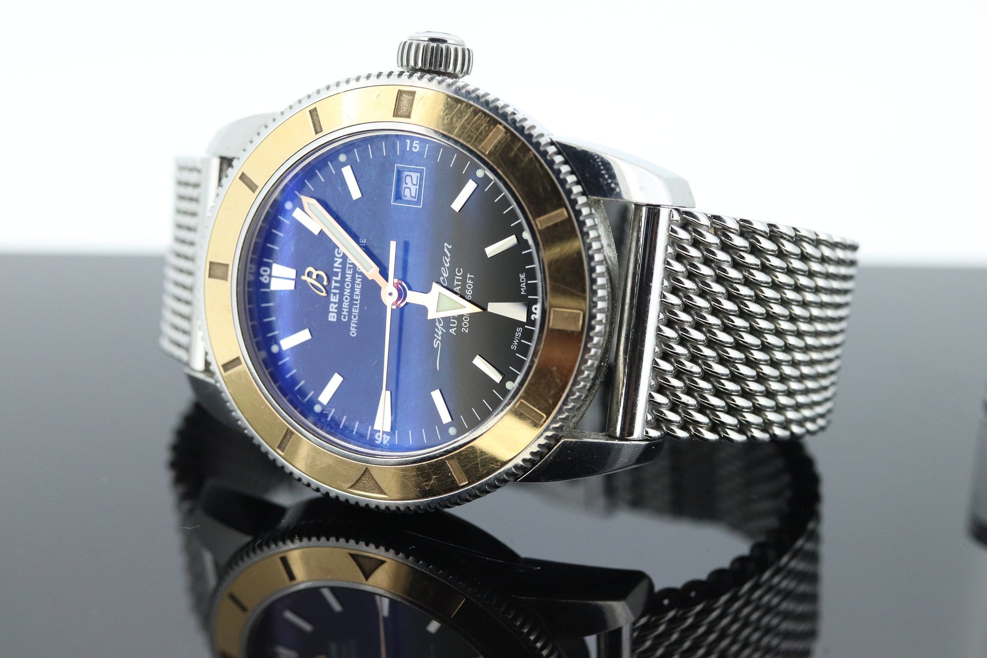 BREITLING SUPEROCEAN Heritage 18K Rose Gold Bezel 42MM Stainless Steel WATCH U17321 Box and Papers st(21/85)