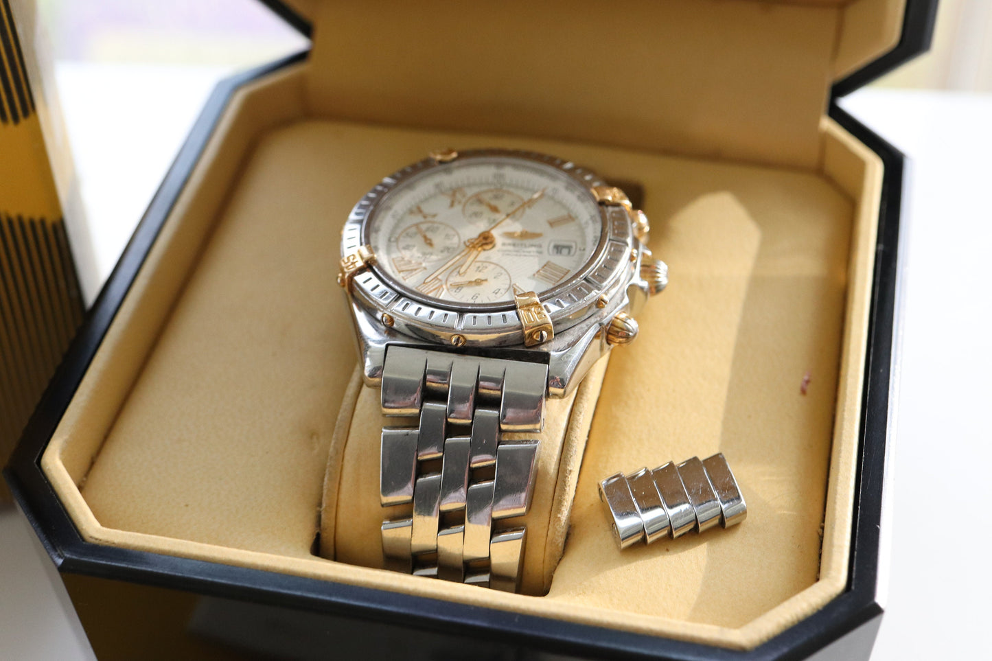 Breitling Crosswind Stainless Steel White Dial Gold Tone 43mm Watch B13355 Box and Papers st(21/85)