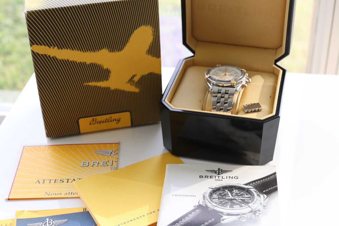 Breitling Crosswind Stainless Steel White Dial Gold Tone 43mm Watch B13355 Box and Papers st(21/85)