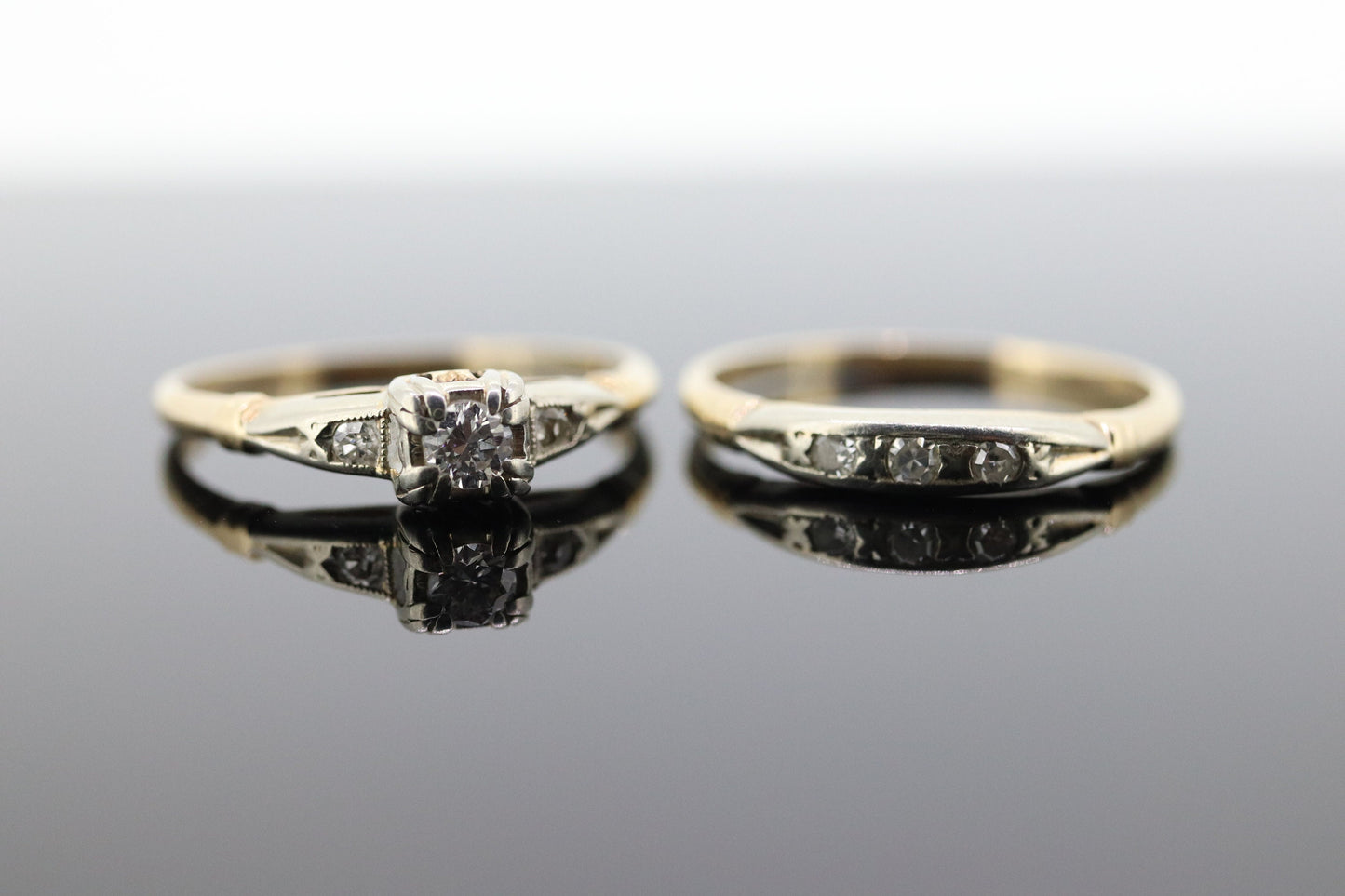 Art Deco Engagement Wedding Diamond Ring Set. Antique FIDELITY Wedding Ring Set. 14k Multi-Tone with a Diamond. st(106/37)
