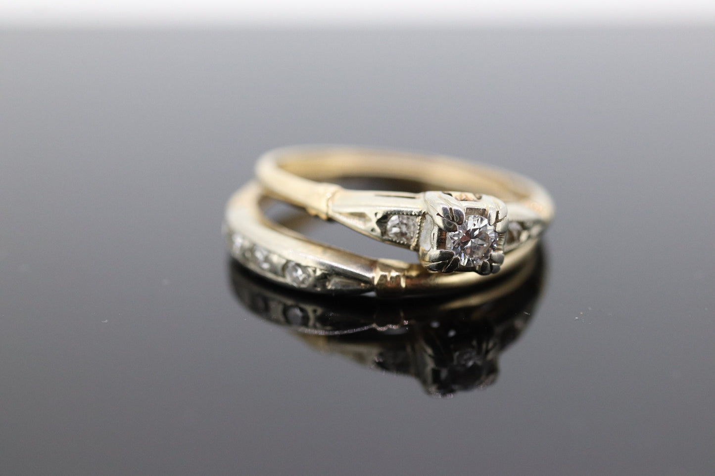 Art Deco Engagement Wedding Diamond Ring Set. Antique FIDELITY Wedding Ring Set. 14k Multi-Tone with a Diamond. st(106/37)