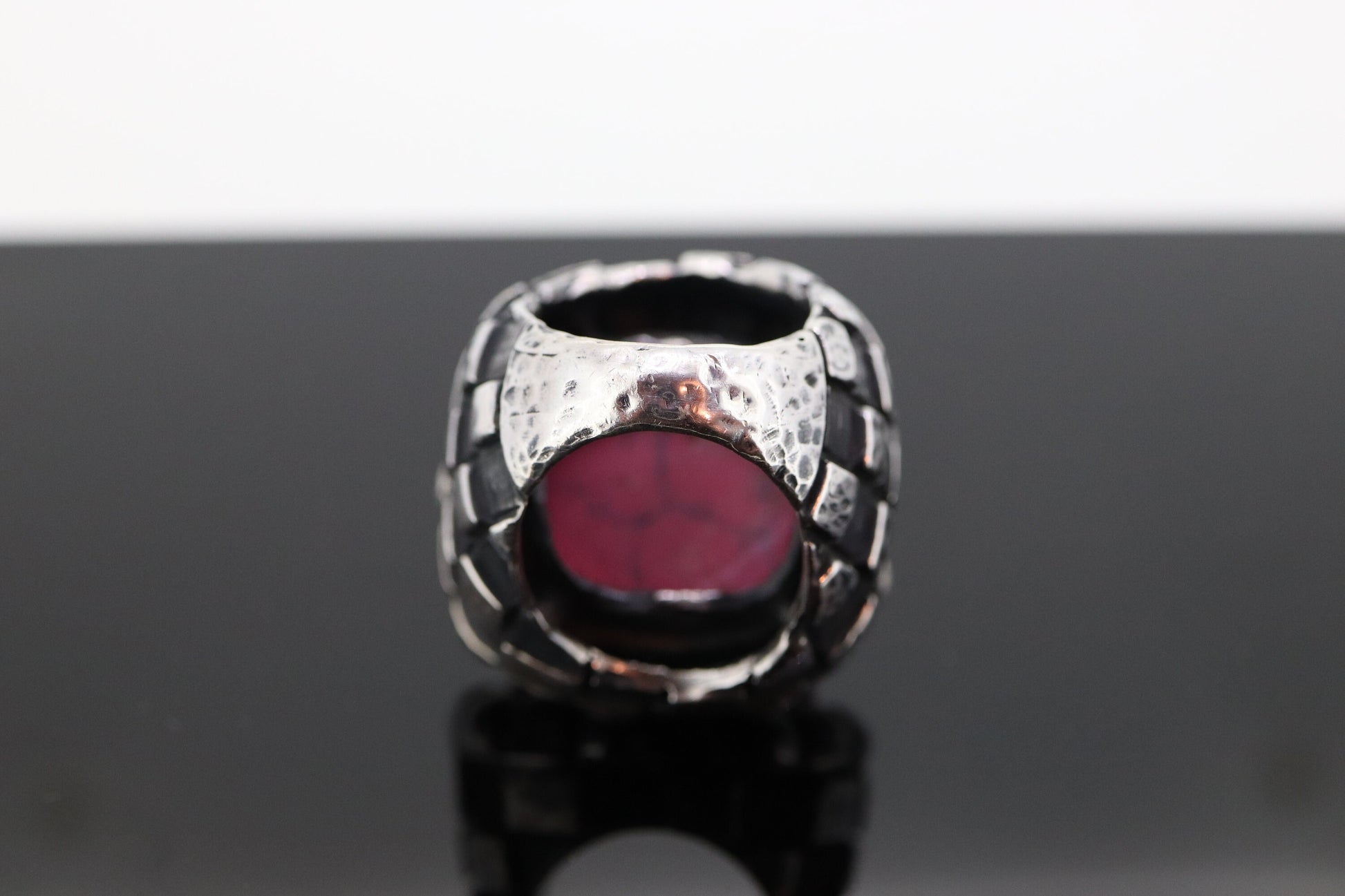 Dian Malouf RING. Pink Rhodochrosite Cabochon Heavy sterling Silver Signet Ring DLM Collection (st207/40)