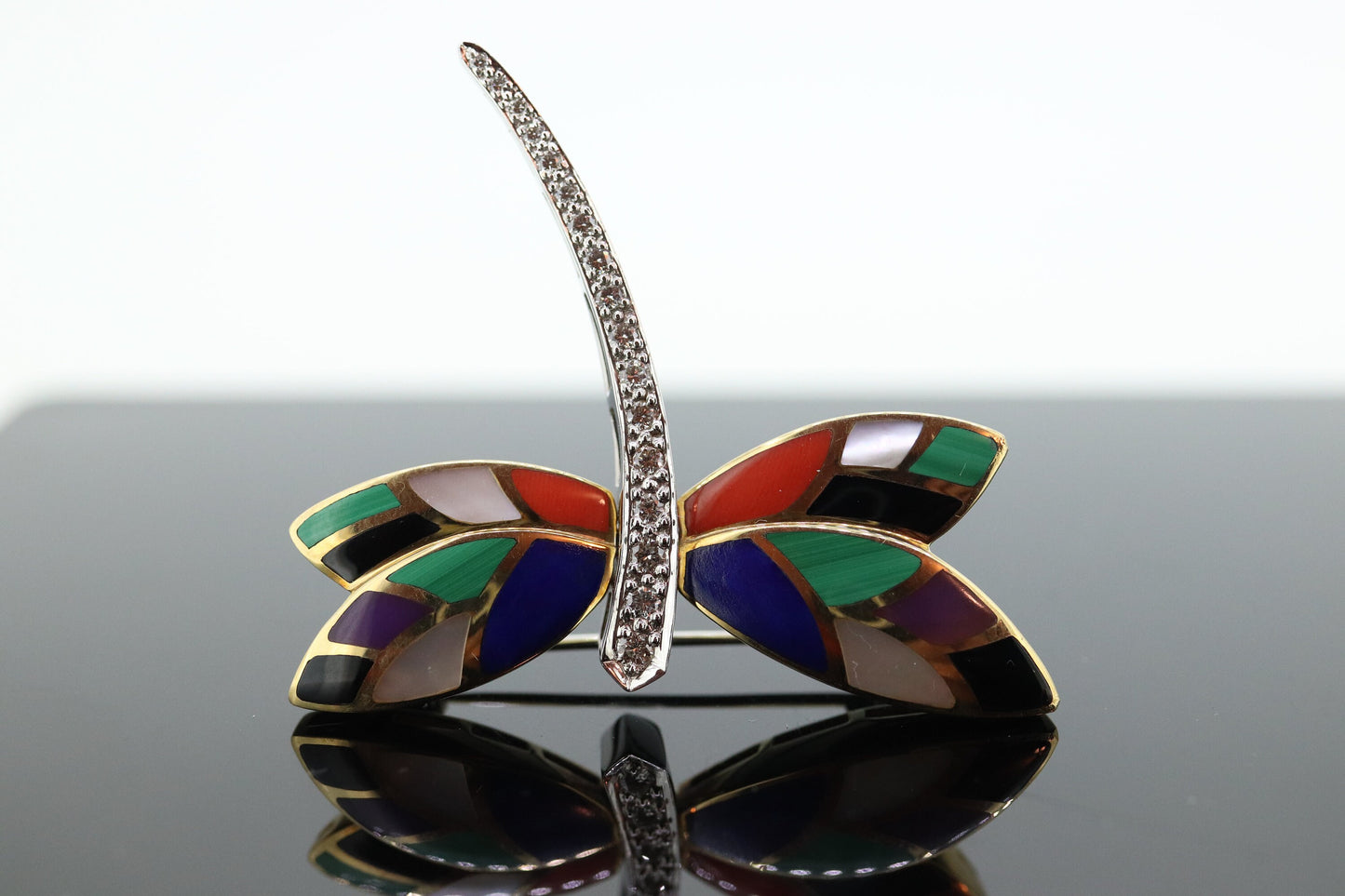 Asch Grossbardt 18K Yellow Gold DIAMONDs Inlaid Gemstone DragonFly BROOCH Pendant. Asch Grossbardt Jewelry st(11-21)
