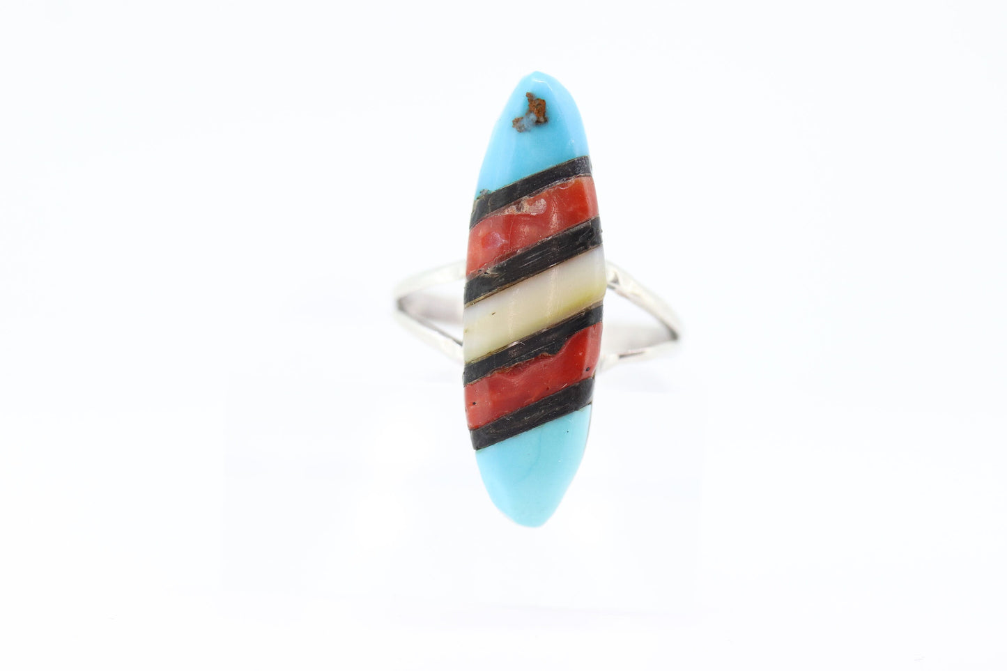 Heavy ZUNI Sterling Silver Signet ring. Navajo Turquoise Oyster Onyx MOP Cluster Ring. St(14)