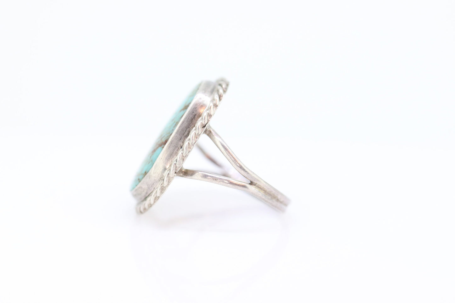 Zuni Navajo Large Sterling Silver Signet ring. Turquoise Bezel set Ring. St(15)