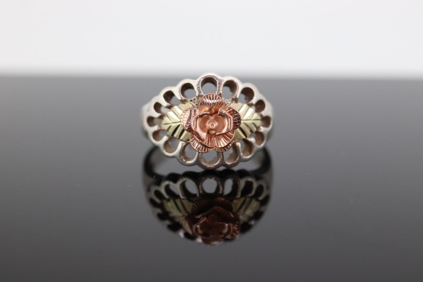 Black Hills Gold Sterling Silver ROSE Band. 10k Black Hills Gold Flower ROSE ring. st(26)
